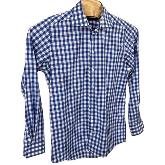 Eton Contemporary Mens Size 42/16.5 Long Sleeve Checkered Button Down Blue White - Picture 8 of 11